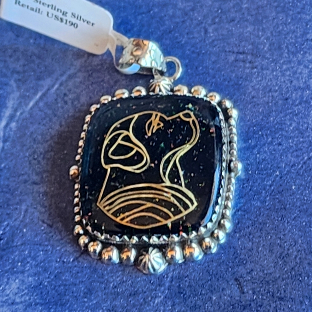 Sterling Silver & Auro OPAL Dog Pendant LABRADOR